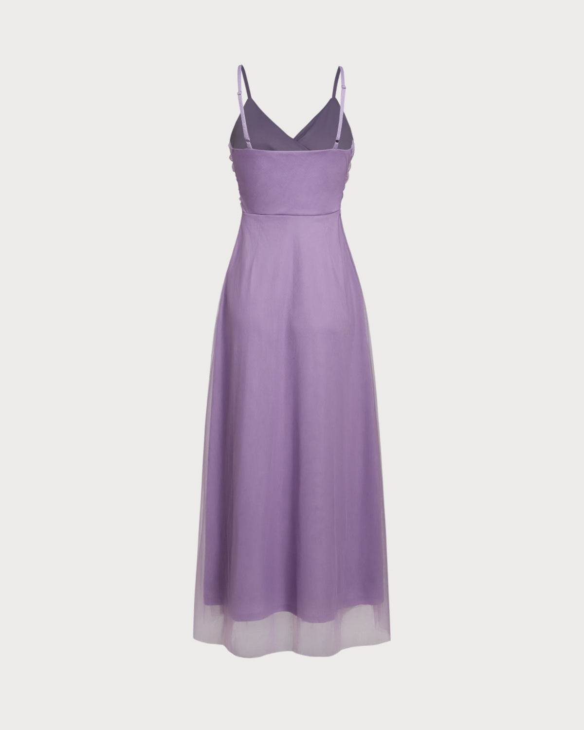 Vestido largo de rejilla fruncido en color morado