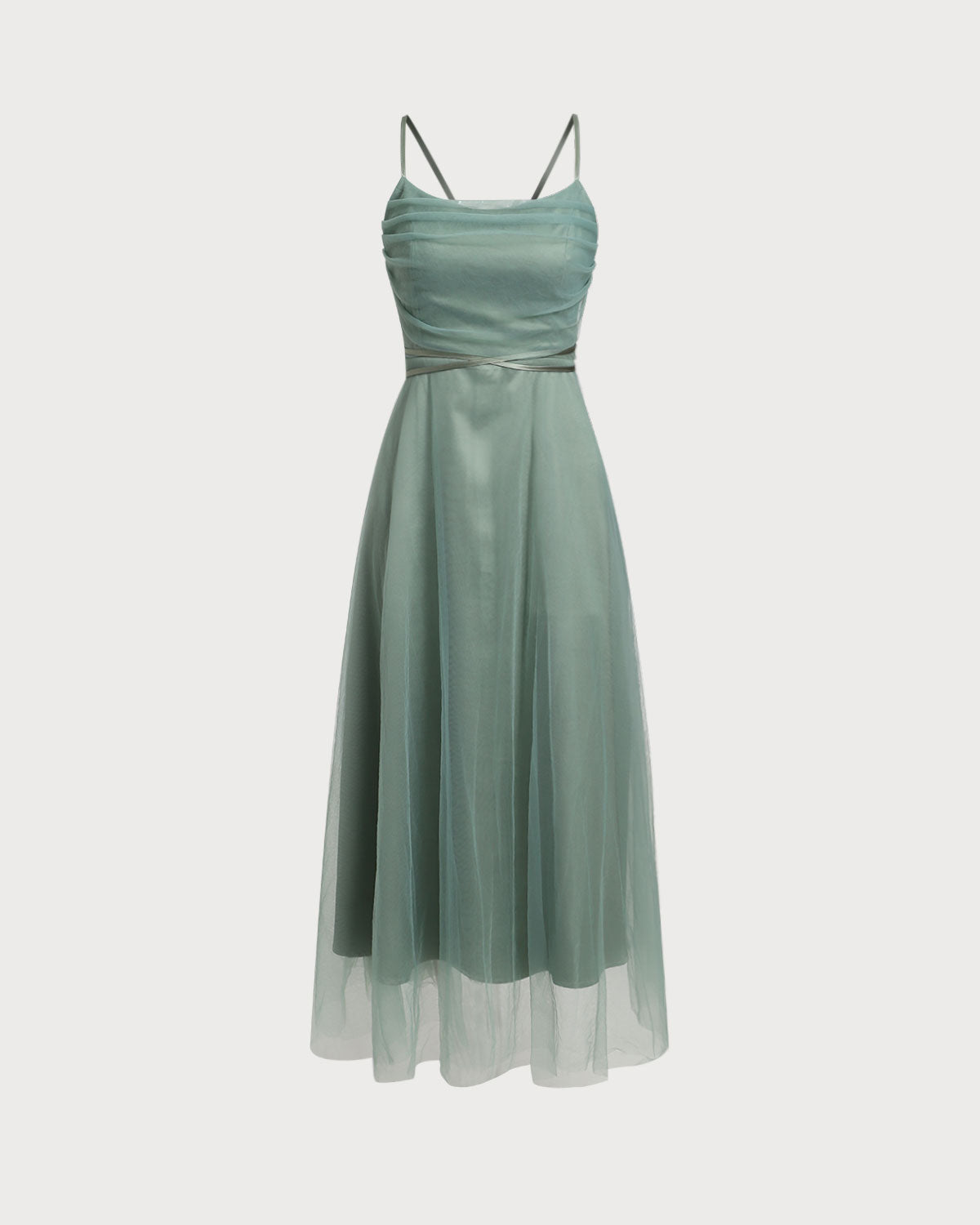 Green Mesh Flowy Slip Midi Dress