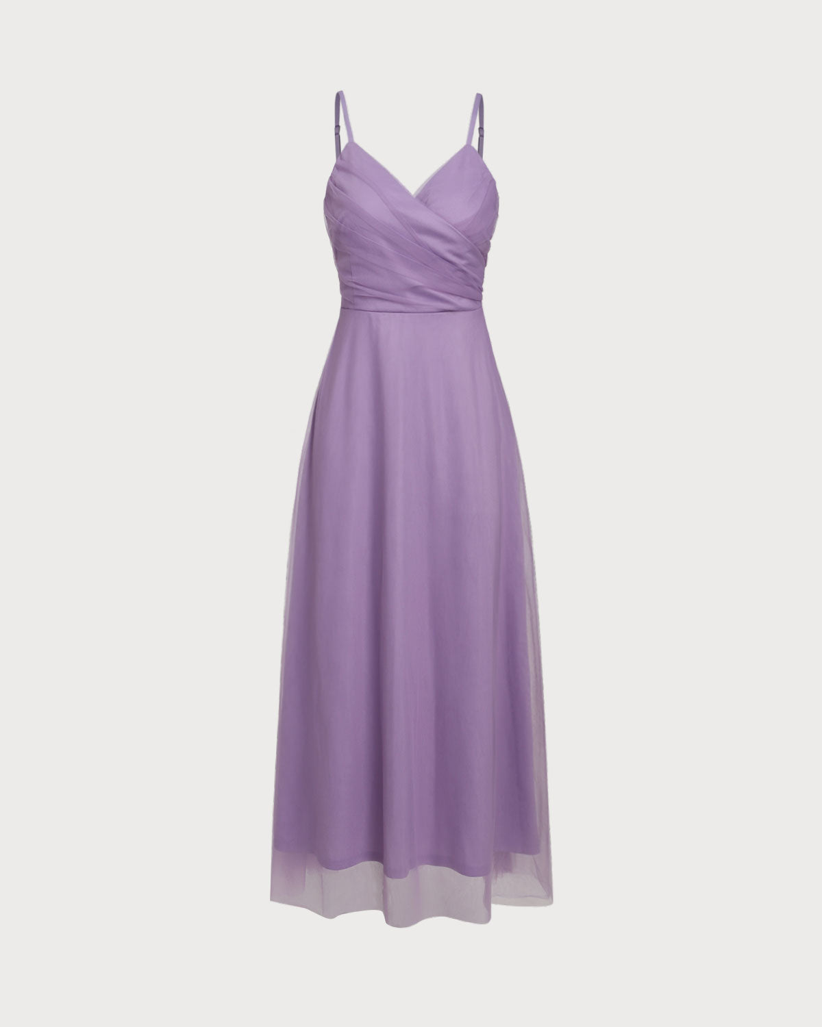 Vestido largo de rejilla fruncido en color morado