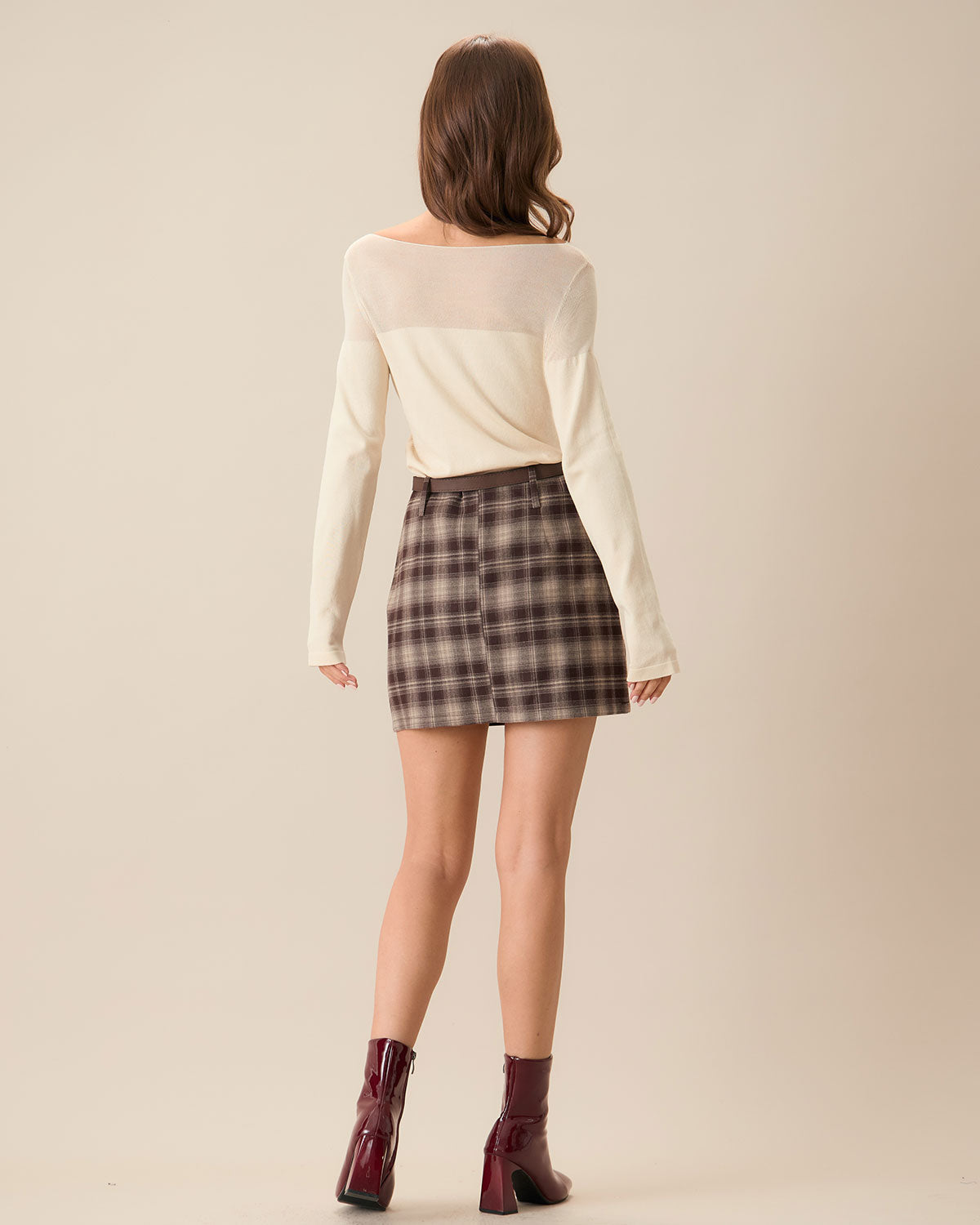 Minifalda recta a cuadros marrón