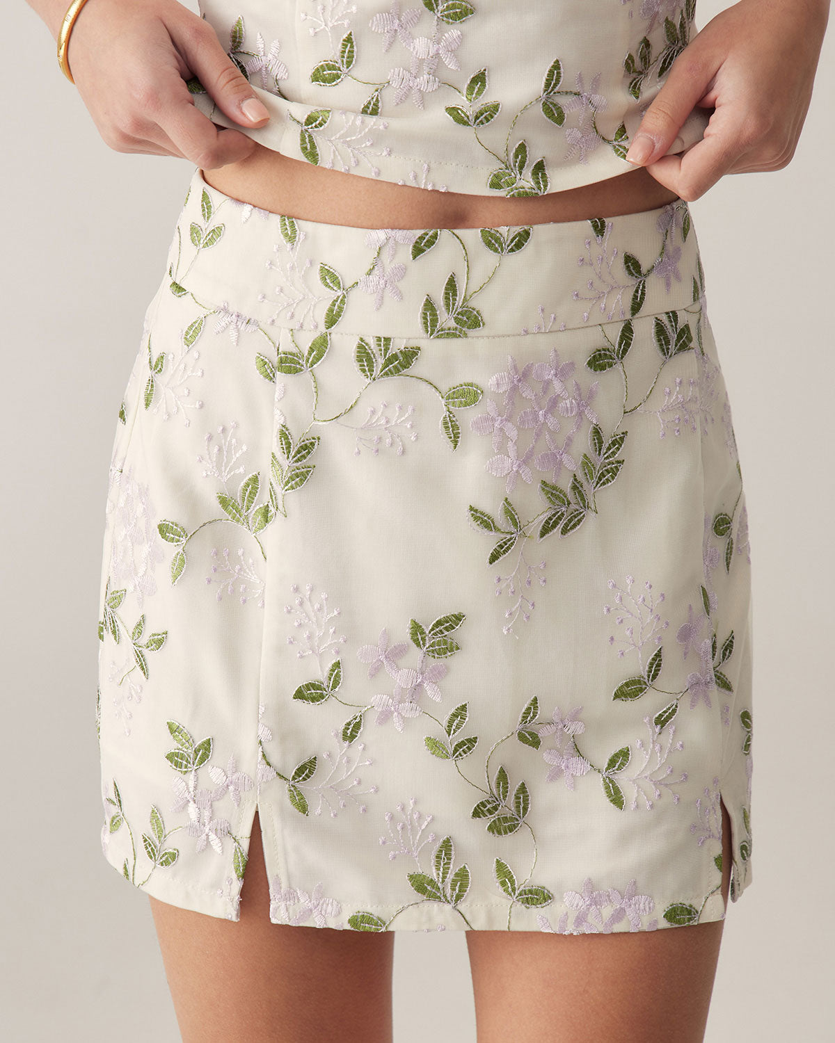 Minifalda recta floral beige