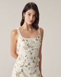 Top sin mangas ajustado floral beige