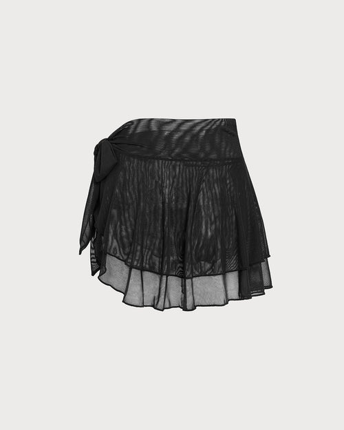 Pareo de malla negra con volantes