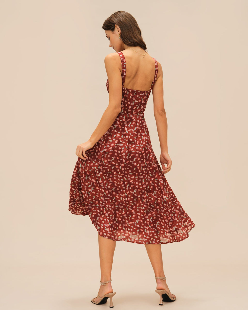 Vestido lencero midi floral rojo vino