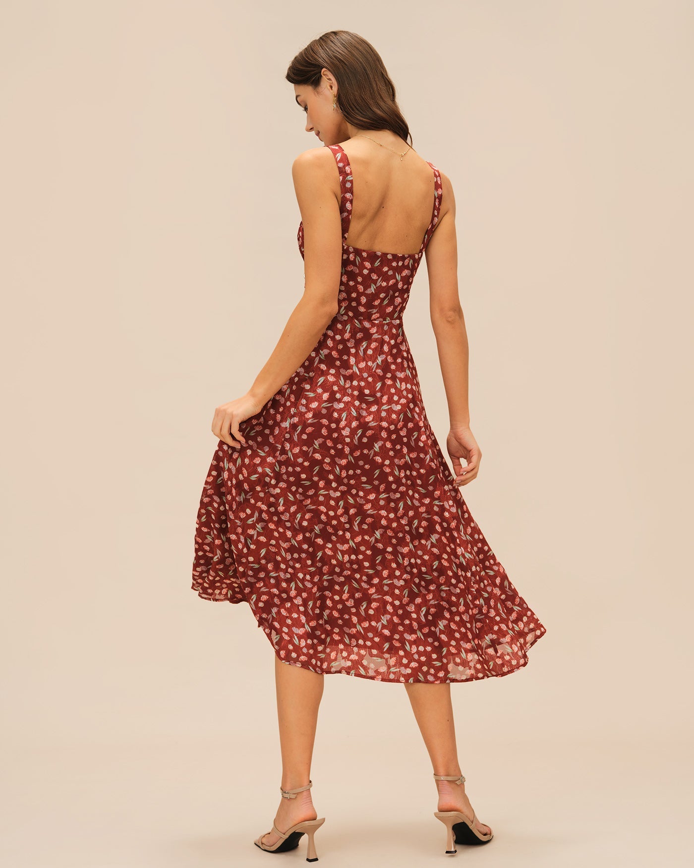 Vestido lencero midi floral rojo vino