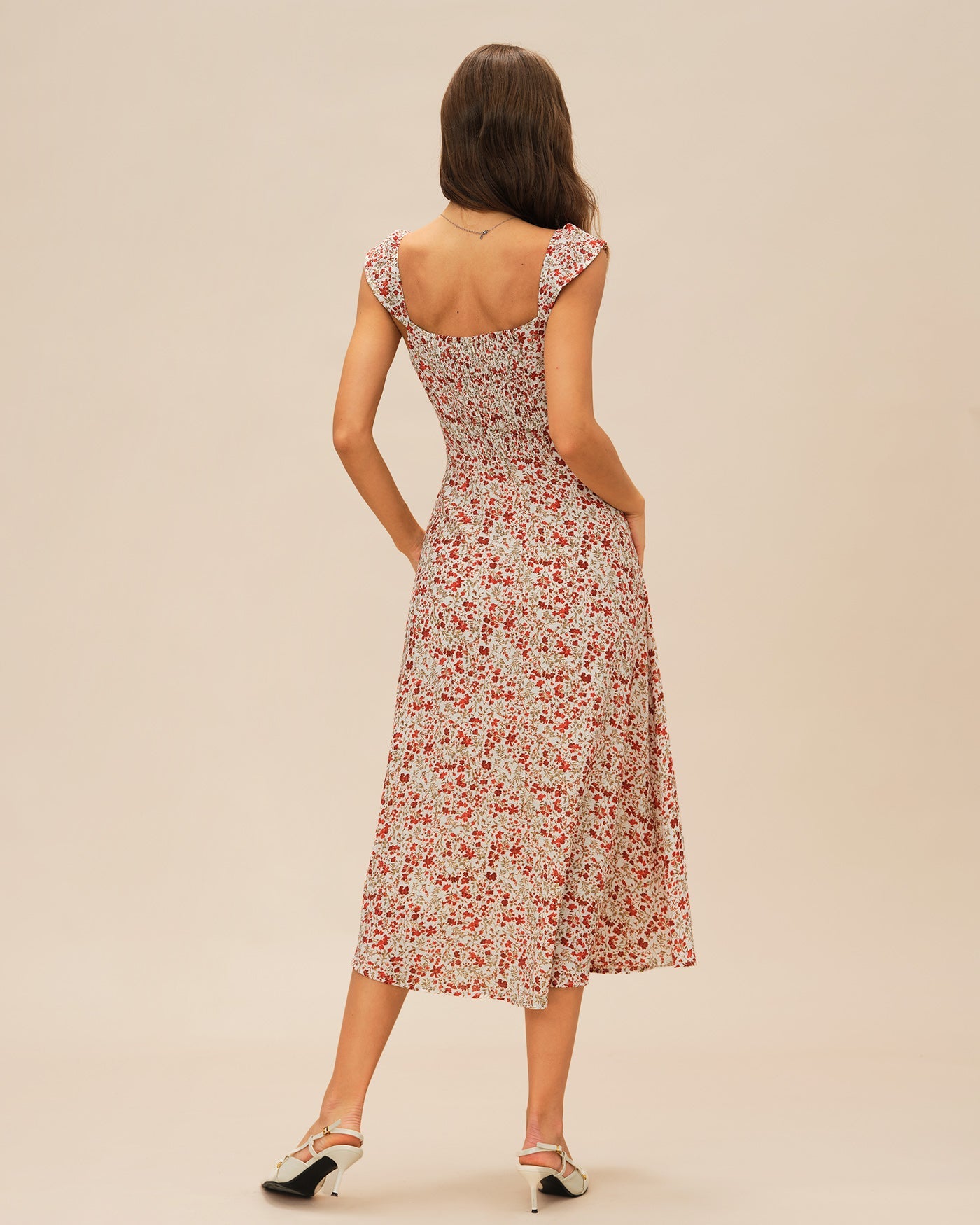 Red Floral Slip Midi Dress