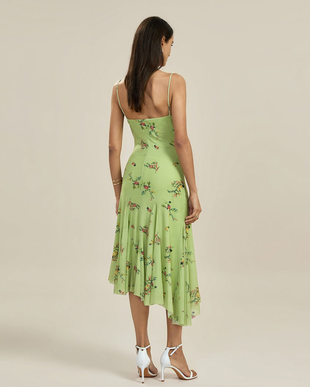 Green Textured Floral Slip Midi Dress