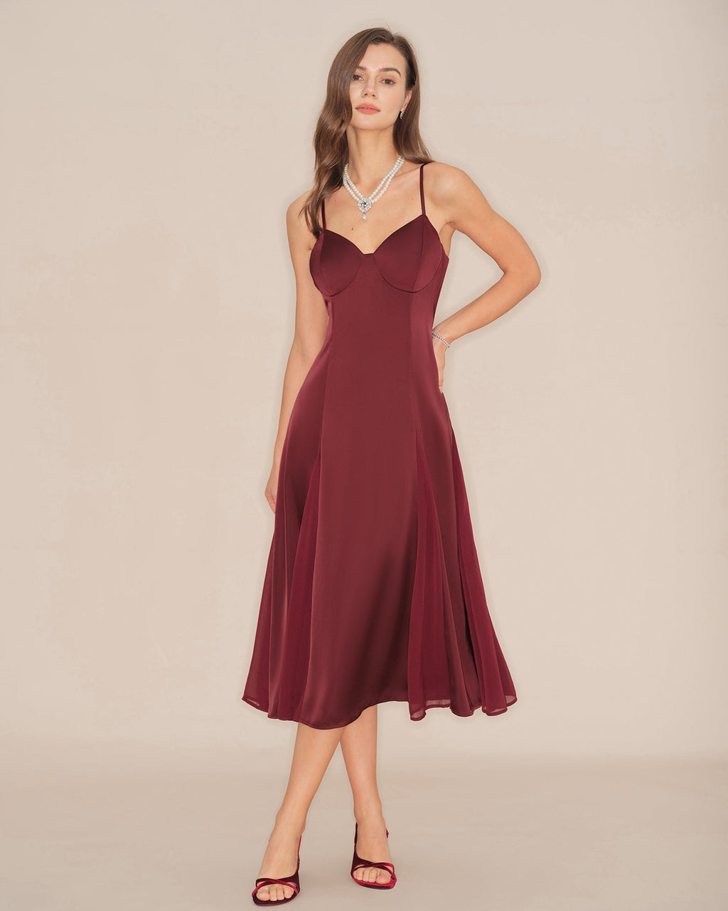 Wine Red Slip A-Line Midi Dress