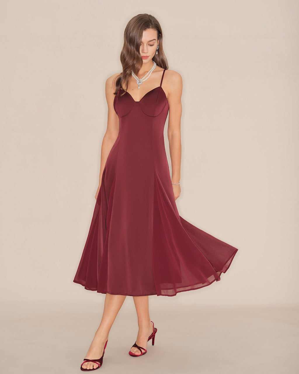 Wine Red Slip A-Line Midi Dress