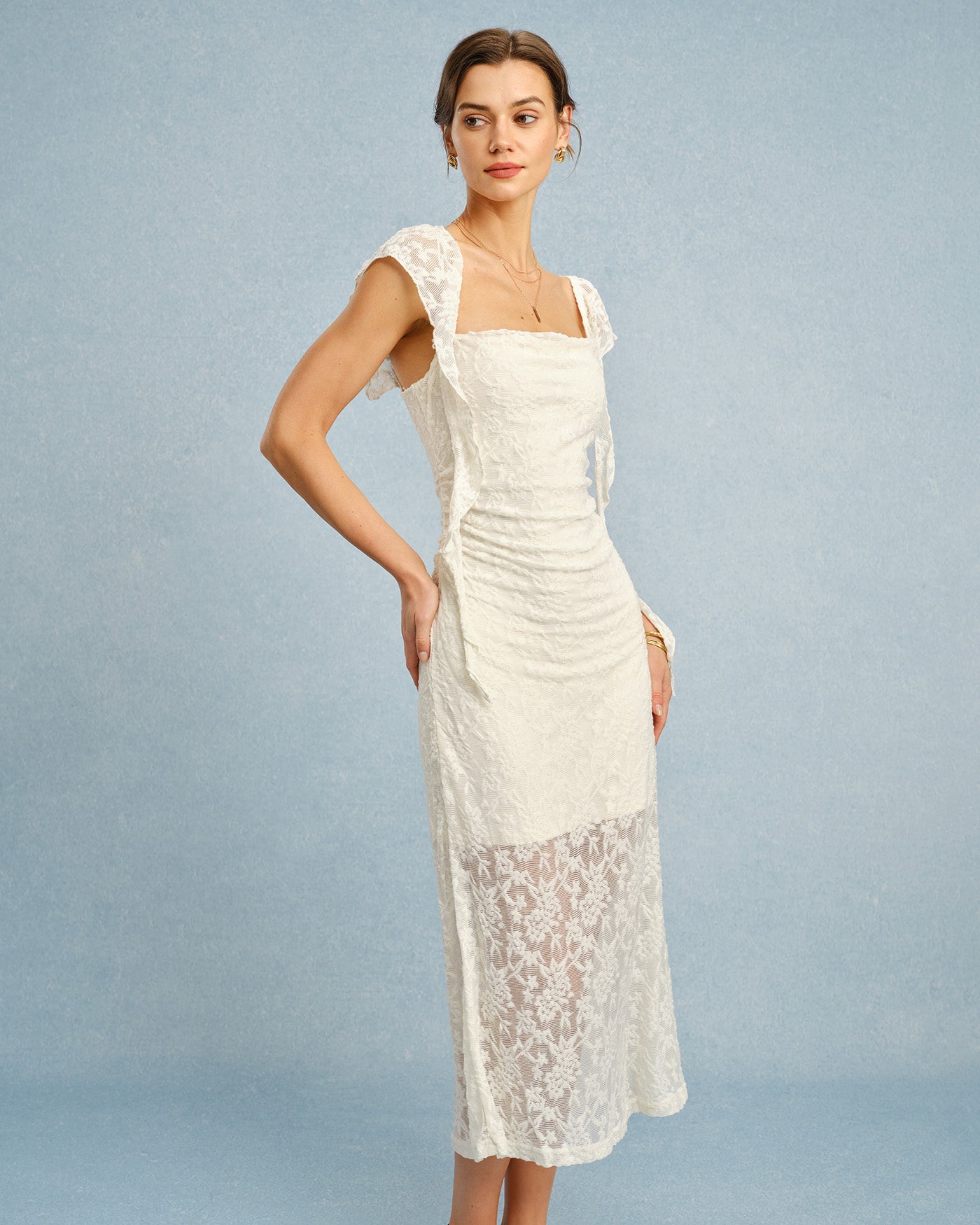 Apricot Textured Floral Ruffle Slip Midi Dress