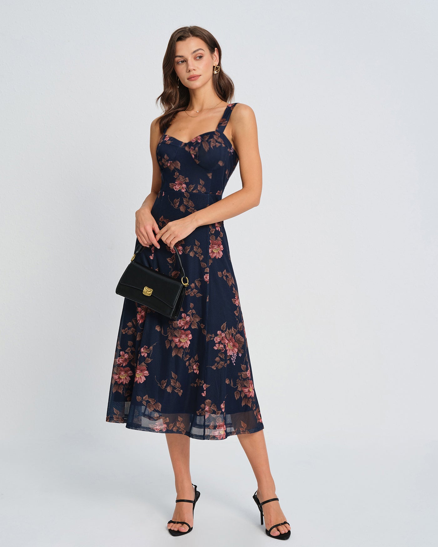 Blue Floral Slip Midi Dress