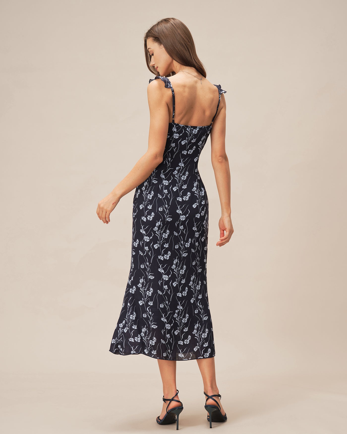 Blue Floral Slip A-Line Midi Dress
