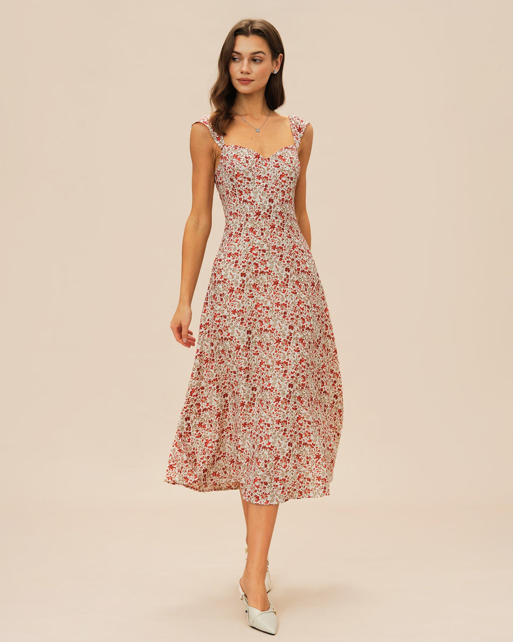 Vestido midi lencero floral rojo