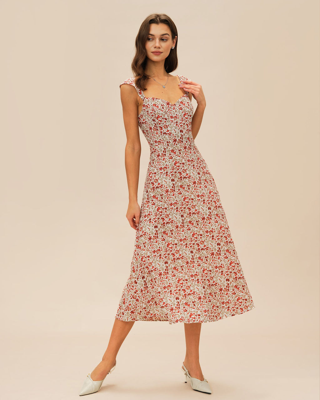 Vestido midi lencero floral rojo