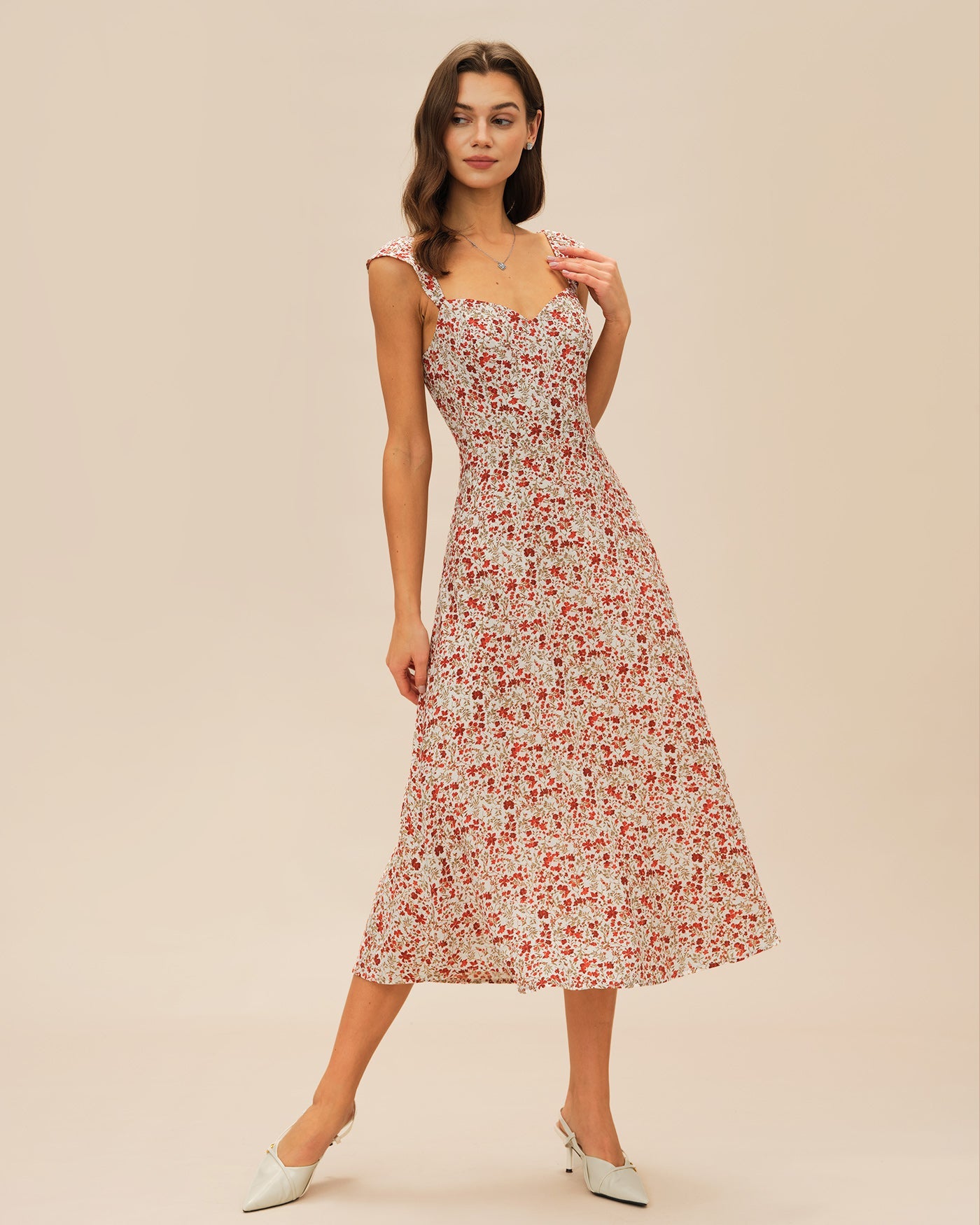 Red Floral Slip Midi Dress
