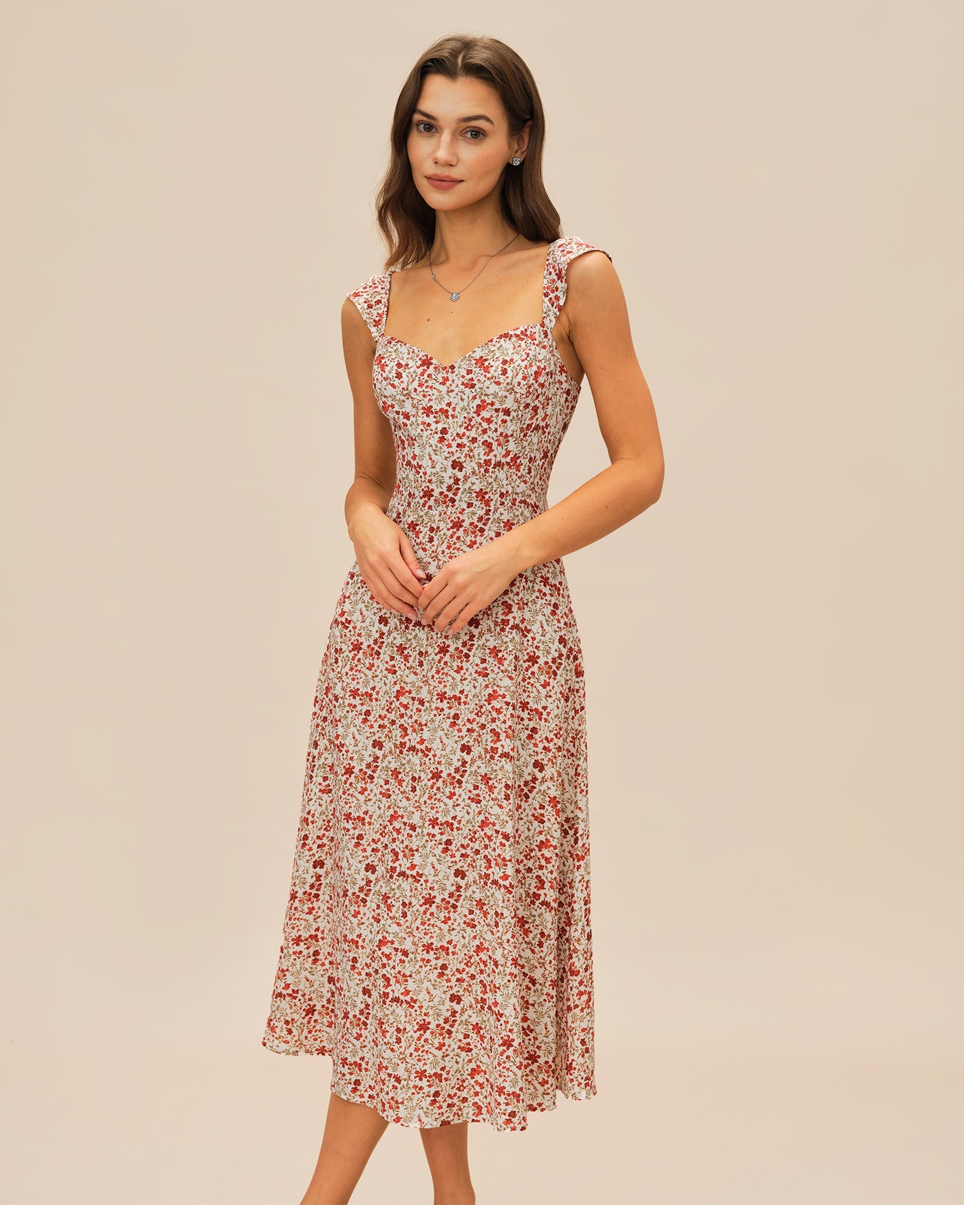 Red Floral Slip Midi Dress