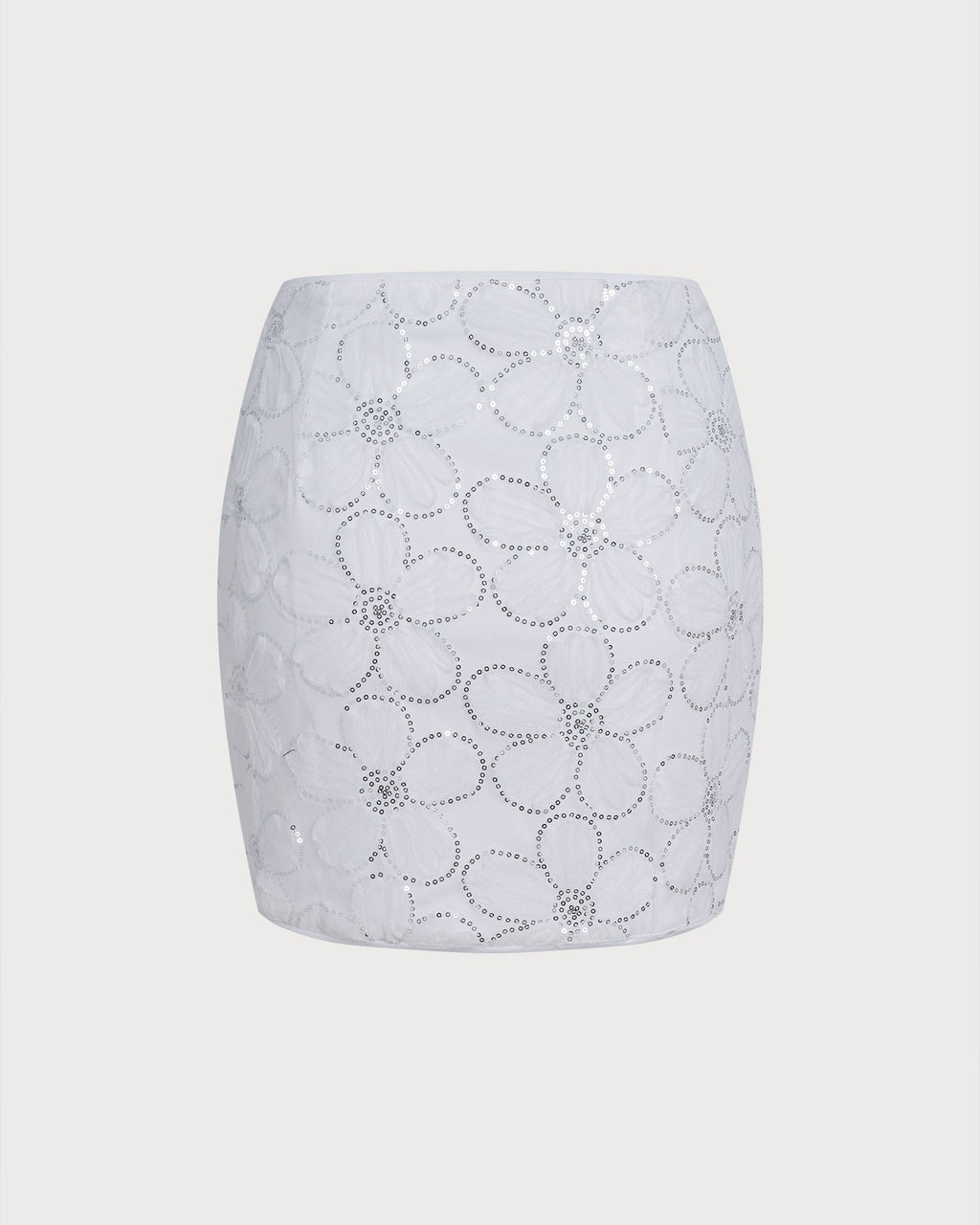 Minifalda blanca con lentejuelas florales