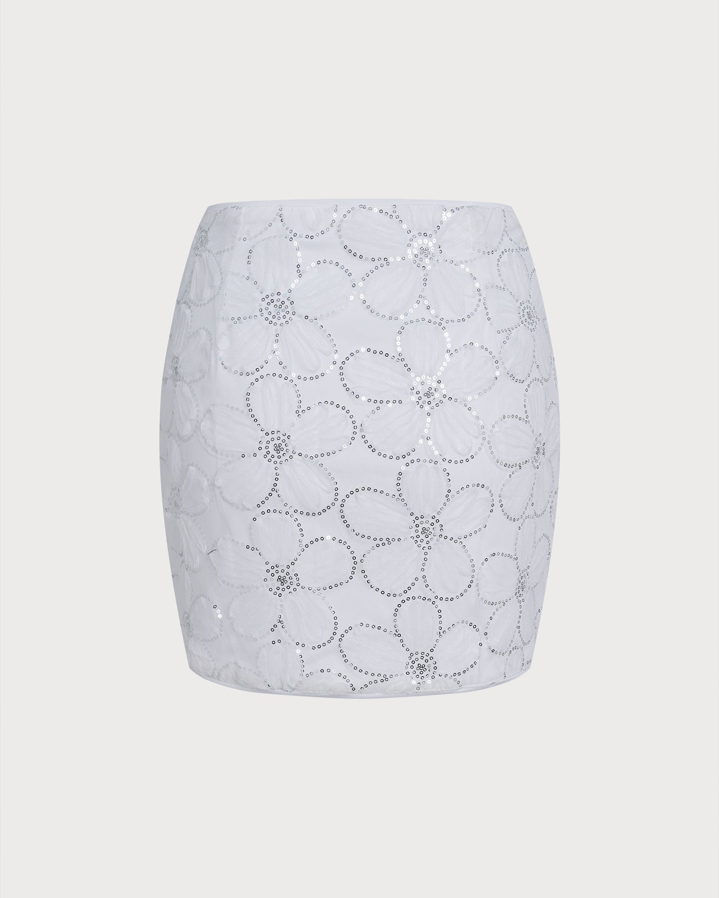 Minifalda blanca con lentejuelas florales