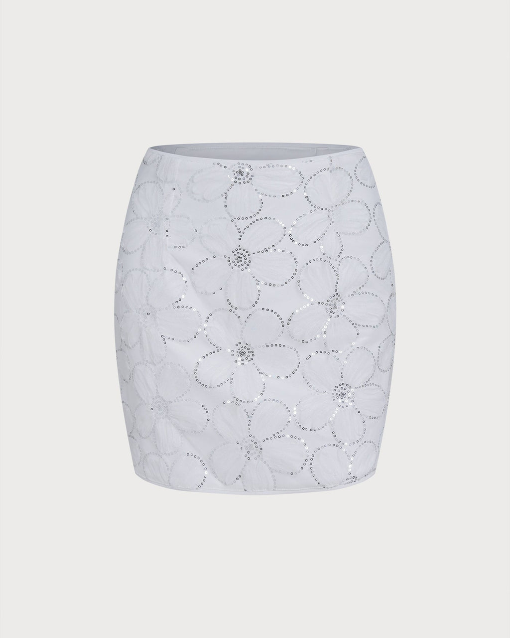 Minifalda blanca con lentejuelas florales
