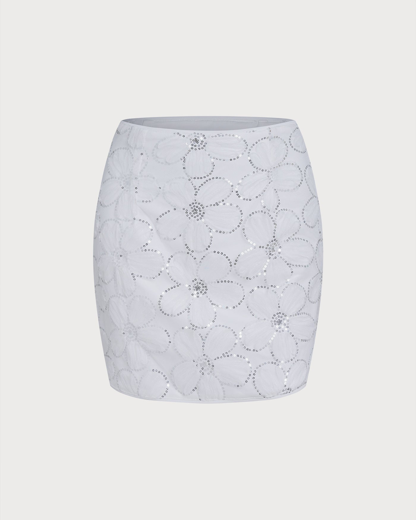Minifalda blanca con lentejuelas florales
