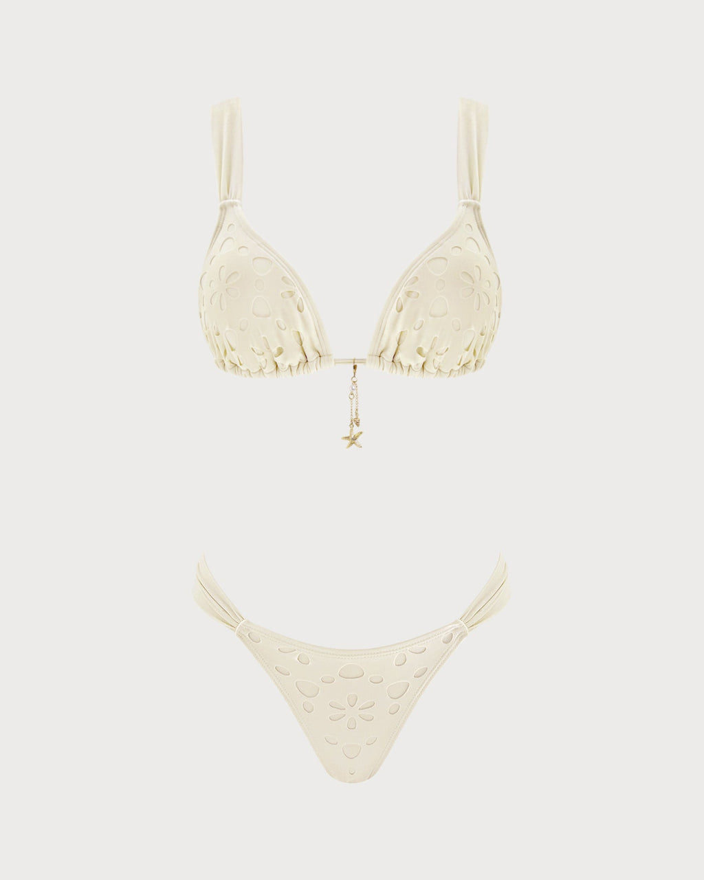 Conjunto de bikini triangular Off White con cordón