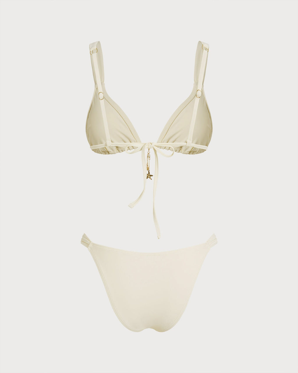 Conjunto de bikini triangular Off White con cordón