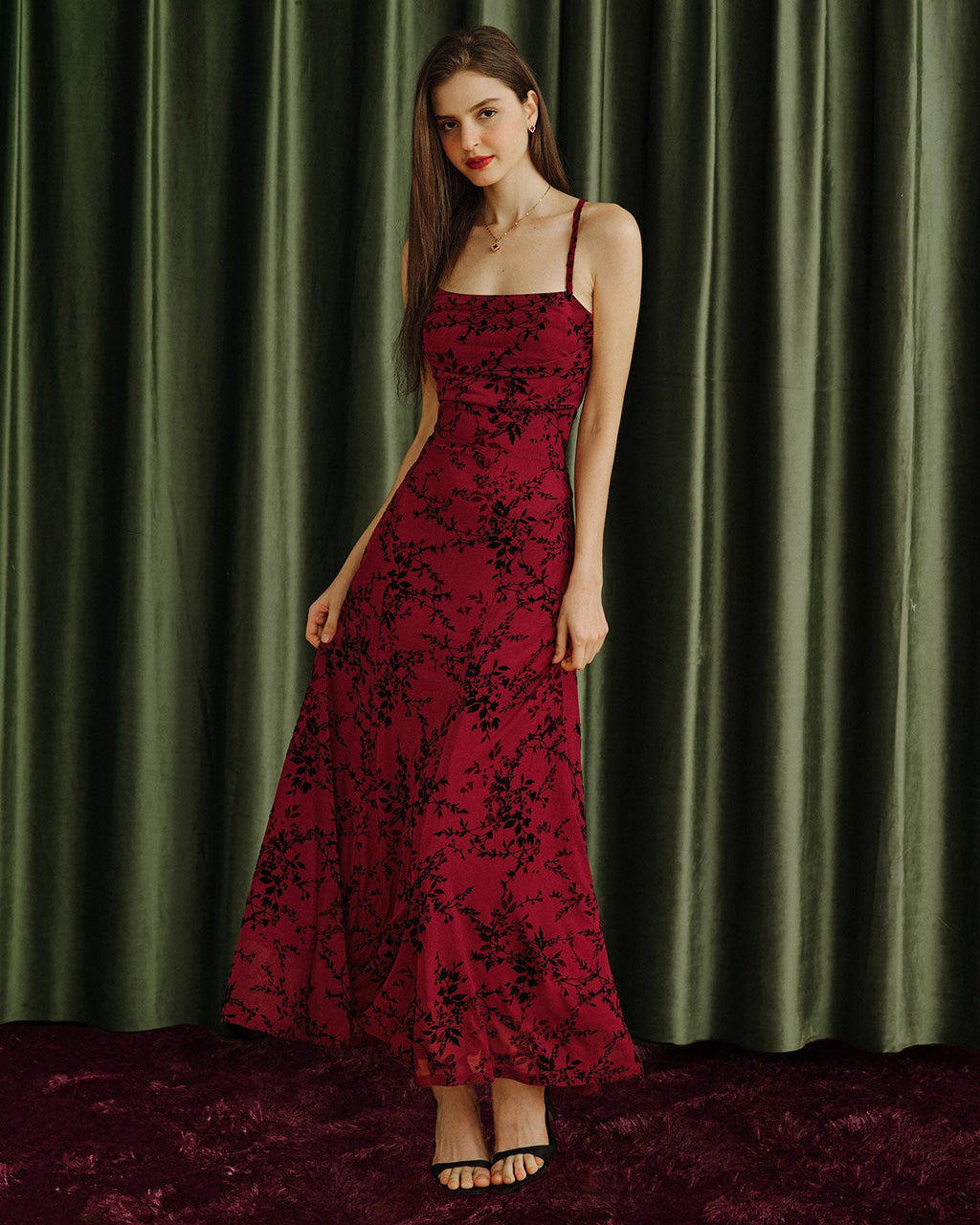 Vestido maxi lencero floral rojo vino