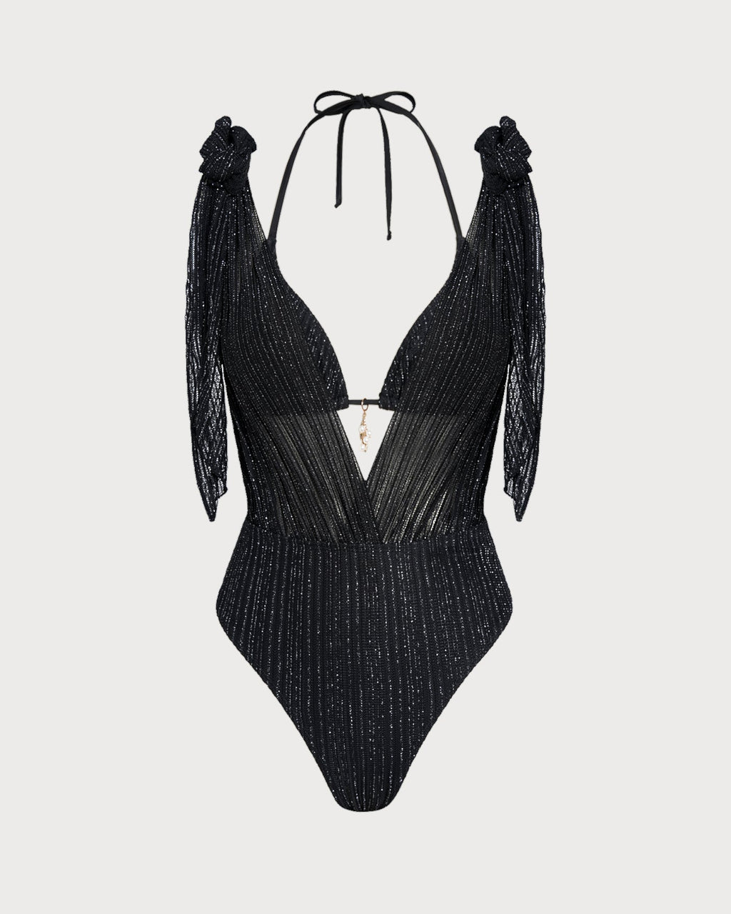 Conjunto de bikini triángulo con cuello halter y cordón, color negro