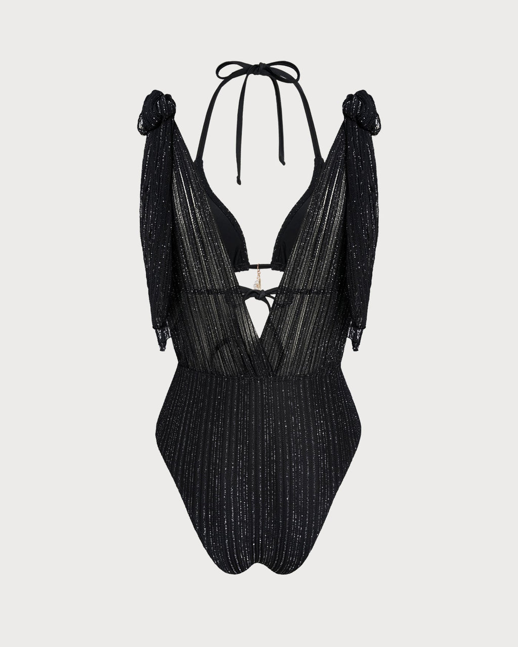 Conjunto de bikini triángulo con cuello halter y cordón, color negro