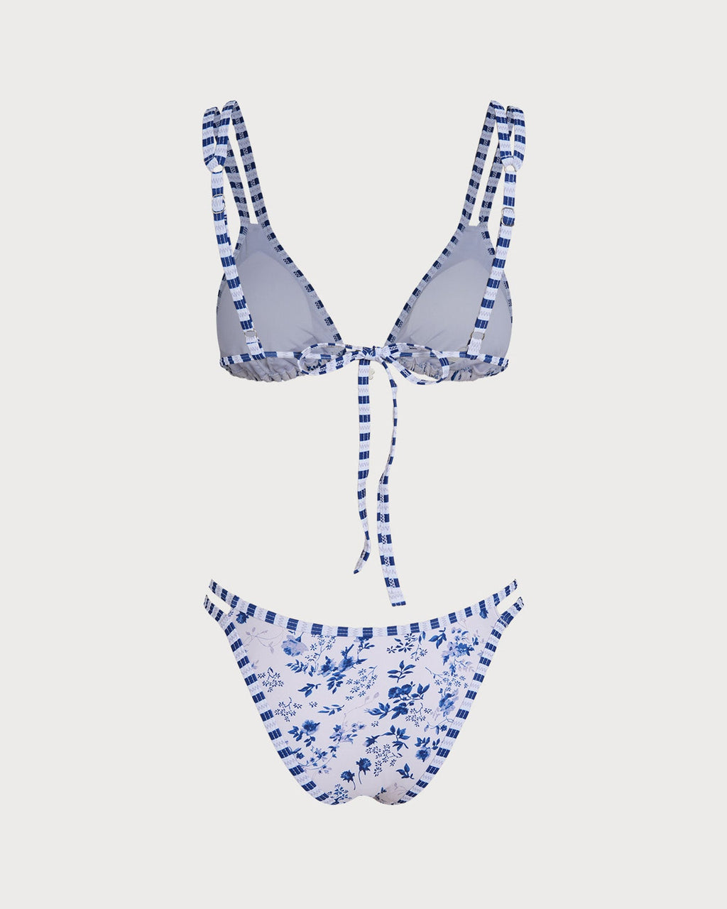 Conjunto de bikini triangular floral blanco con cordones