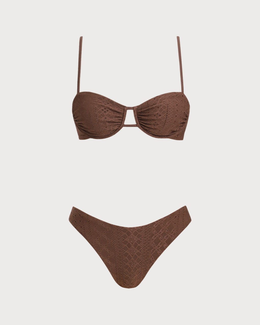 Conjunto de bikini con aros texturizado marrón