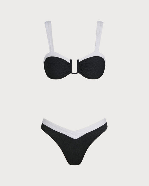 Conjunto de bikini triangular con cuello en U y contraste negro