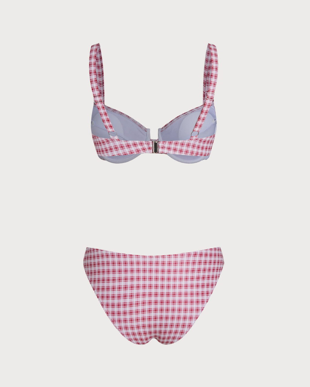 Conjunto de bikini con aros de cuadros rojos