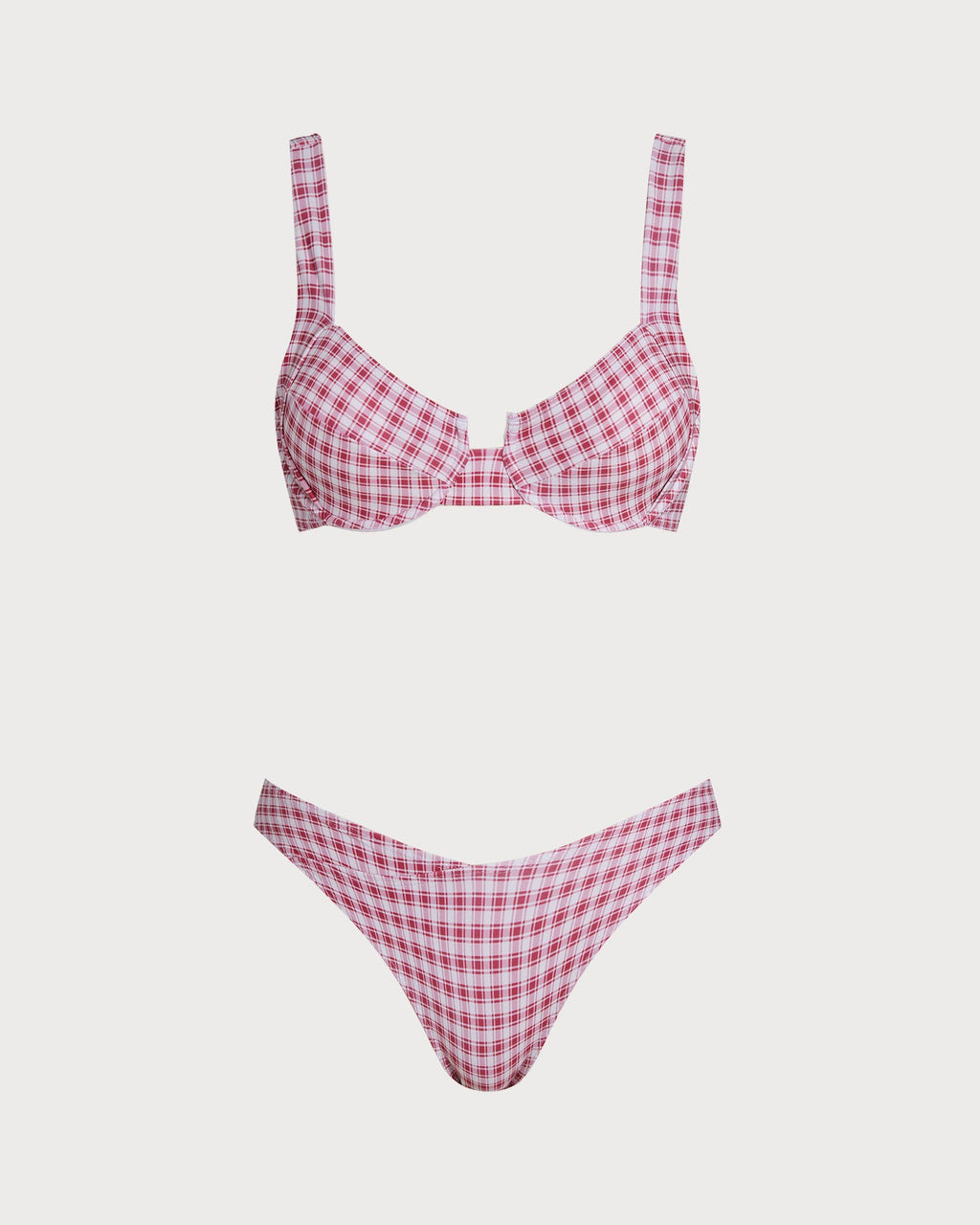 Conjunto de bikini con aros de cuadros rojos