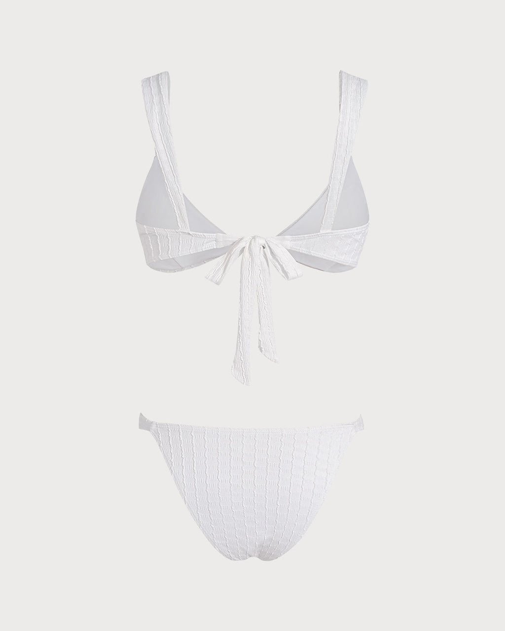 Conjunto de bikini de bralette texturizado con cuello de pico blanco