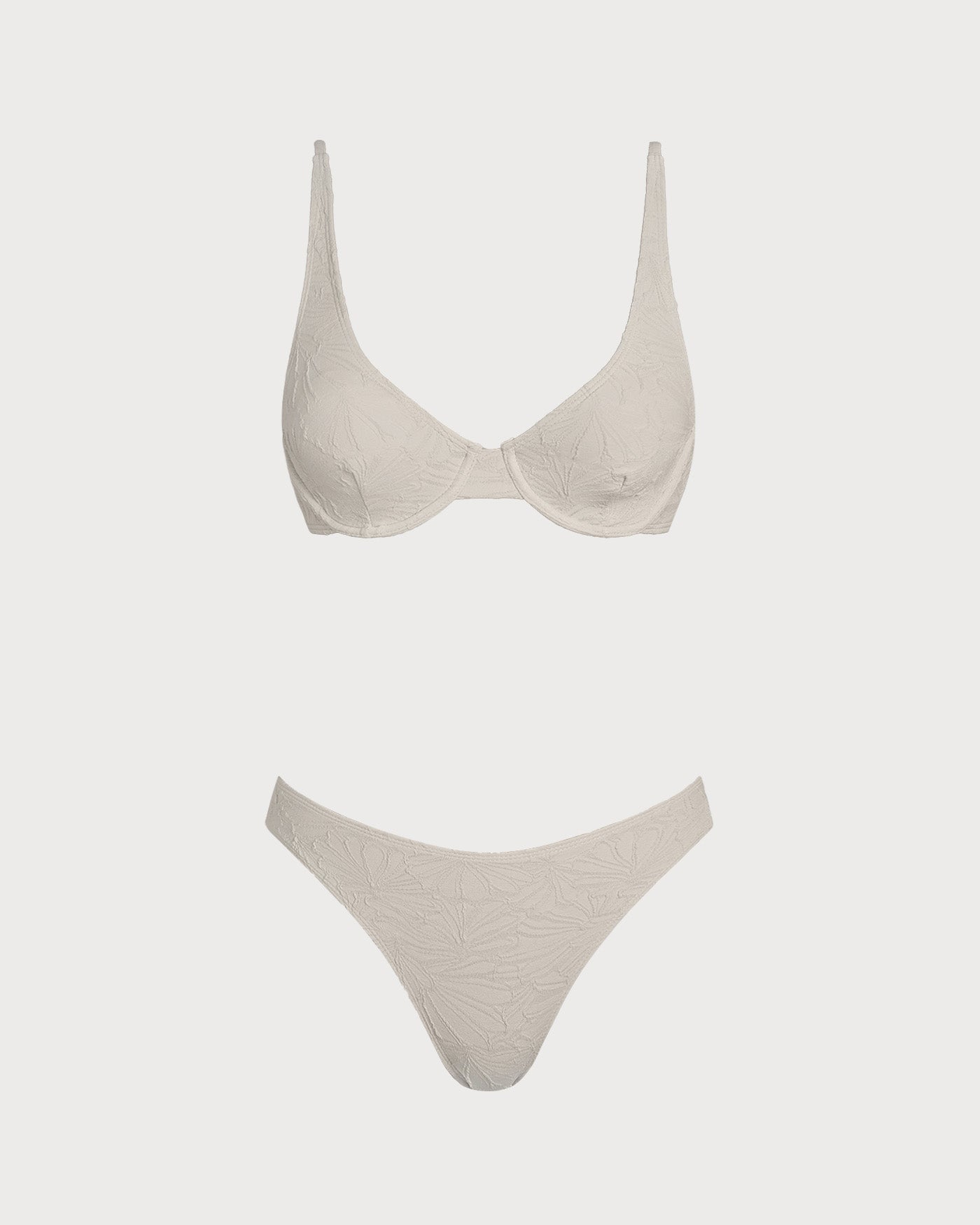 Beige Jacquard Underwire Bikini Set