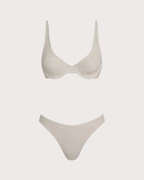 Conjunto de bikini con aros de jacquard beige