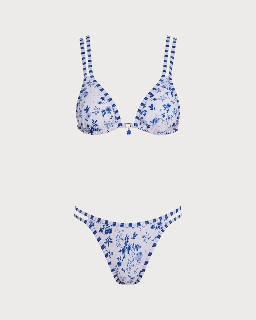 Conjunto de bikini triangular floral blanco con cordones