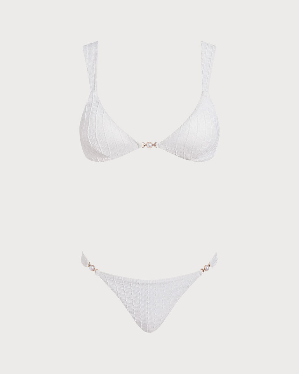 Conjunto de bikini de bralette texturizado con cuello de pico blanco