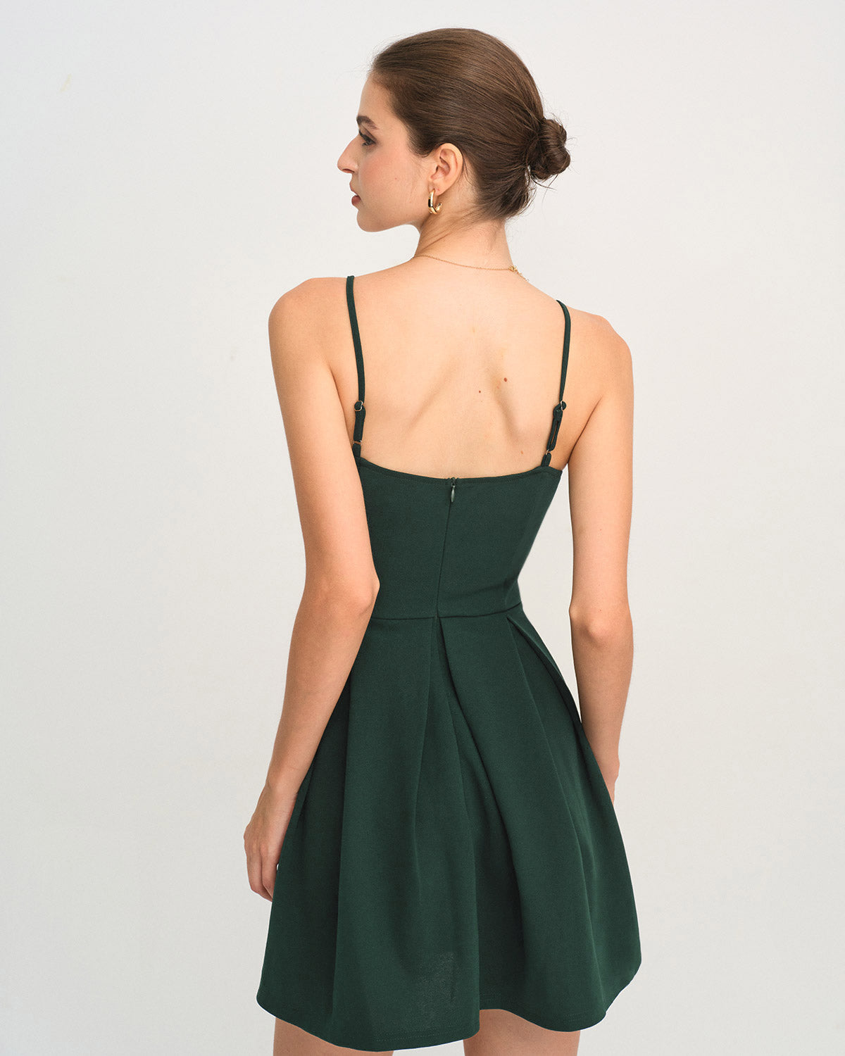 Green A-Line Pleated Slip Mini Dress