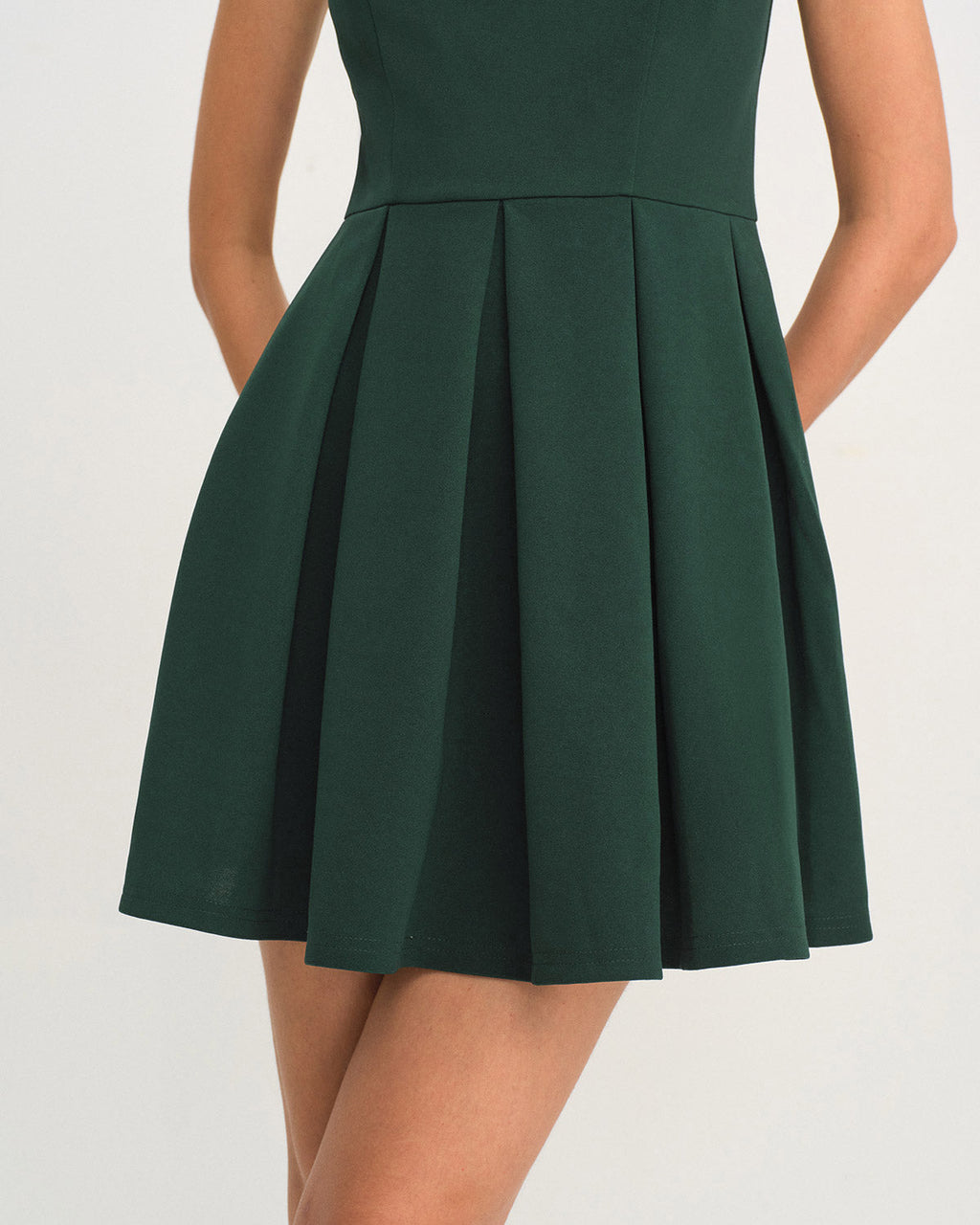 Green A-Line Pleated Slip Mini Dress