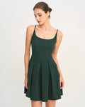 Green A-Line Pleated Slip Mini Dress
