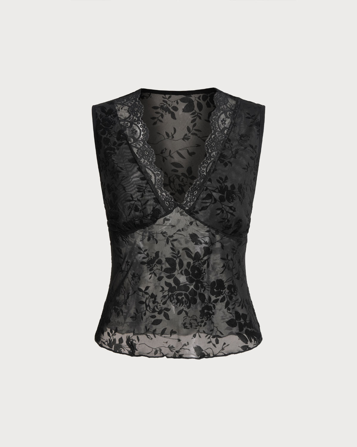 Black Lace V Neck Tank Top