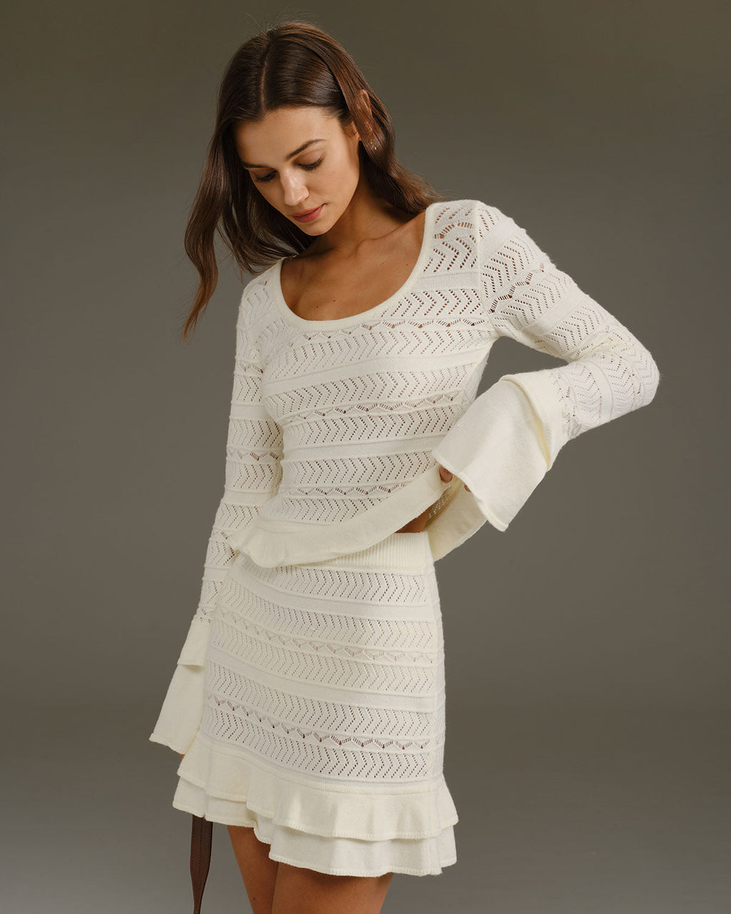 Minifalda de punto de talle alto beige