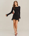 Black Ruffle Ribbed Sweater Mini Dress