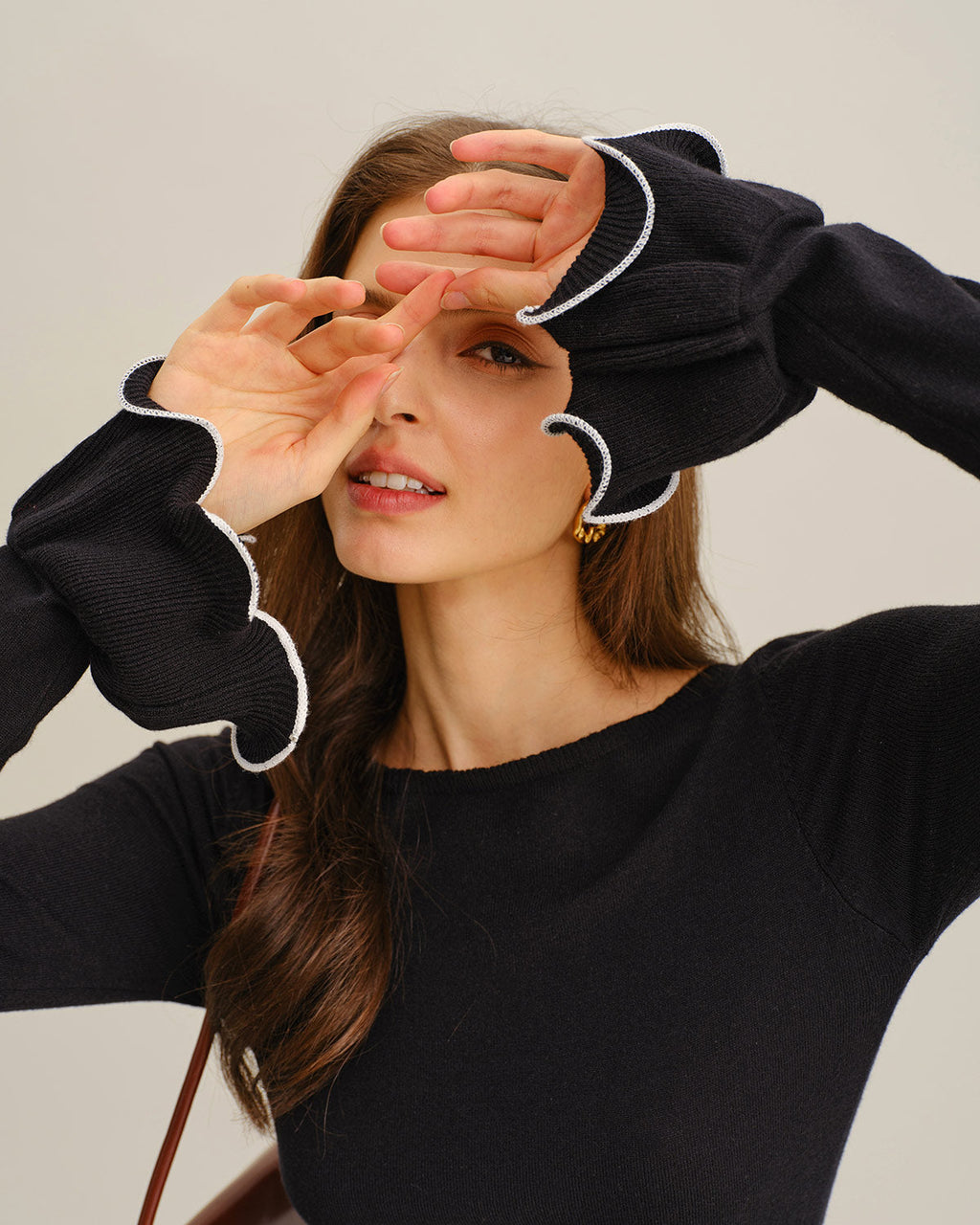 Black Ruffle Ribbed Sweater Mini Dress