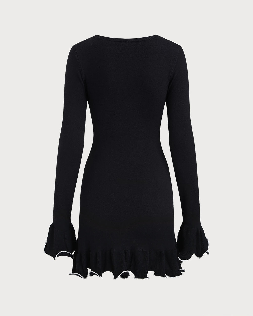 Black Ruffle Ribbed Sweater Mini Dress