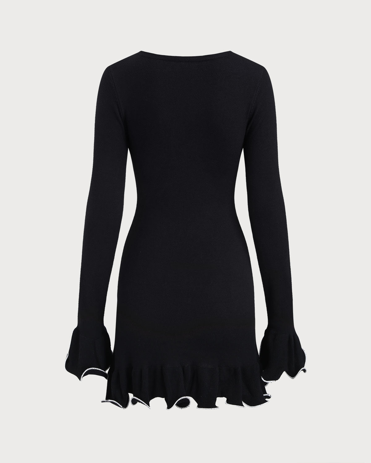 Black Ruffle Ribbed Sweater Mini Dress