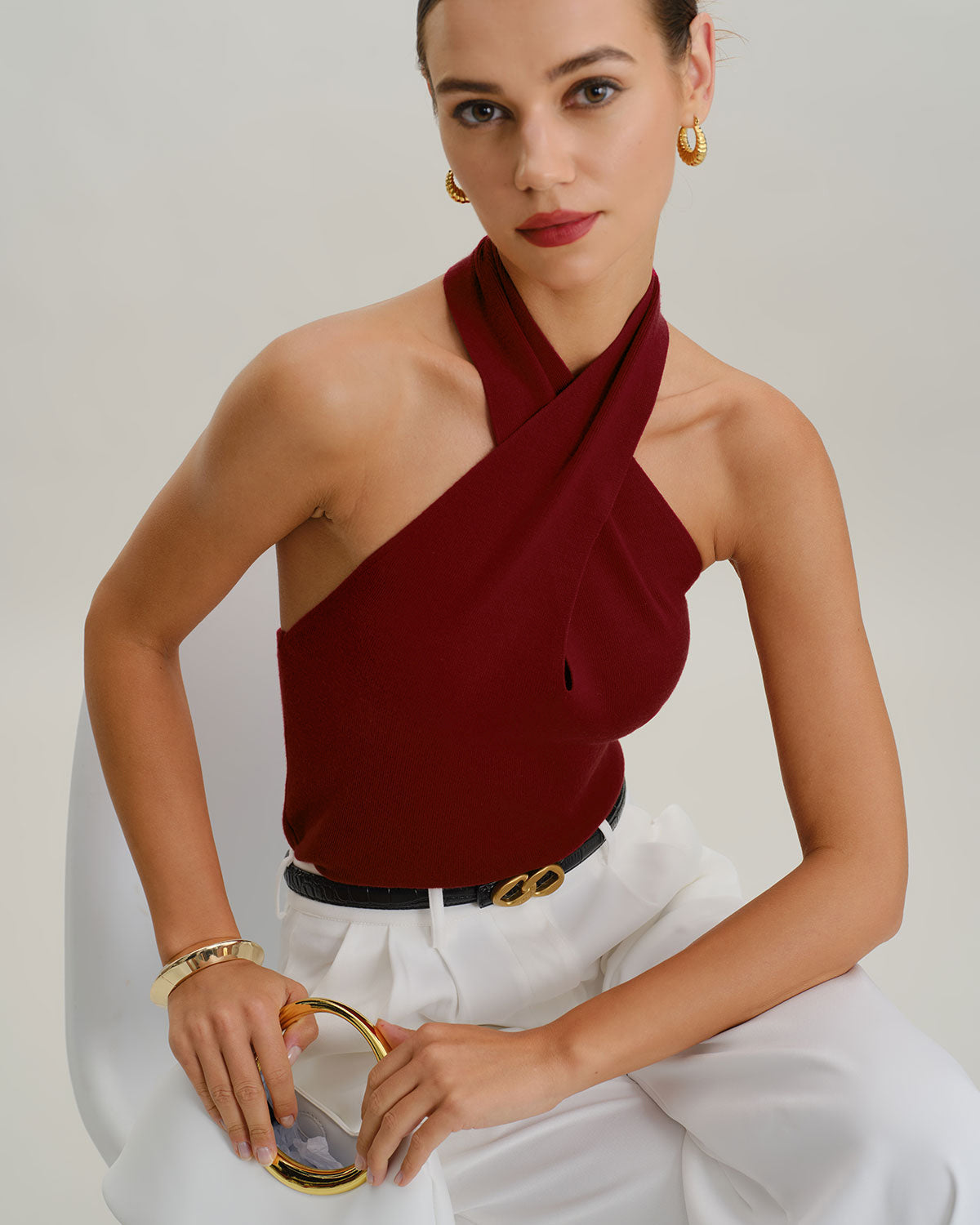 Chaleco halter de punto rojo