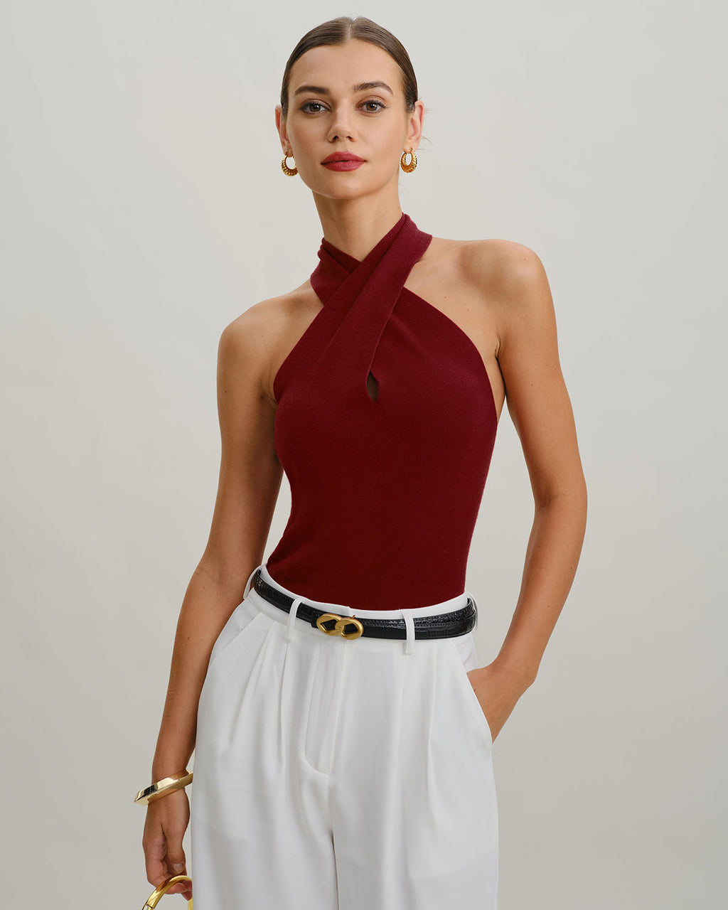 Chaleco halter de punto rojo